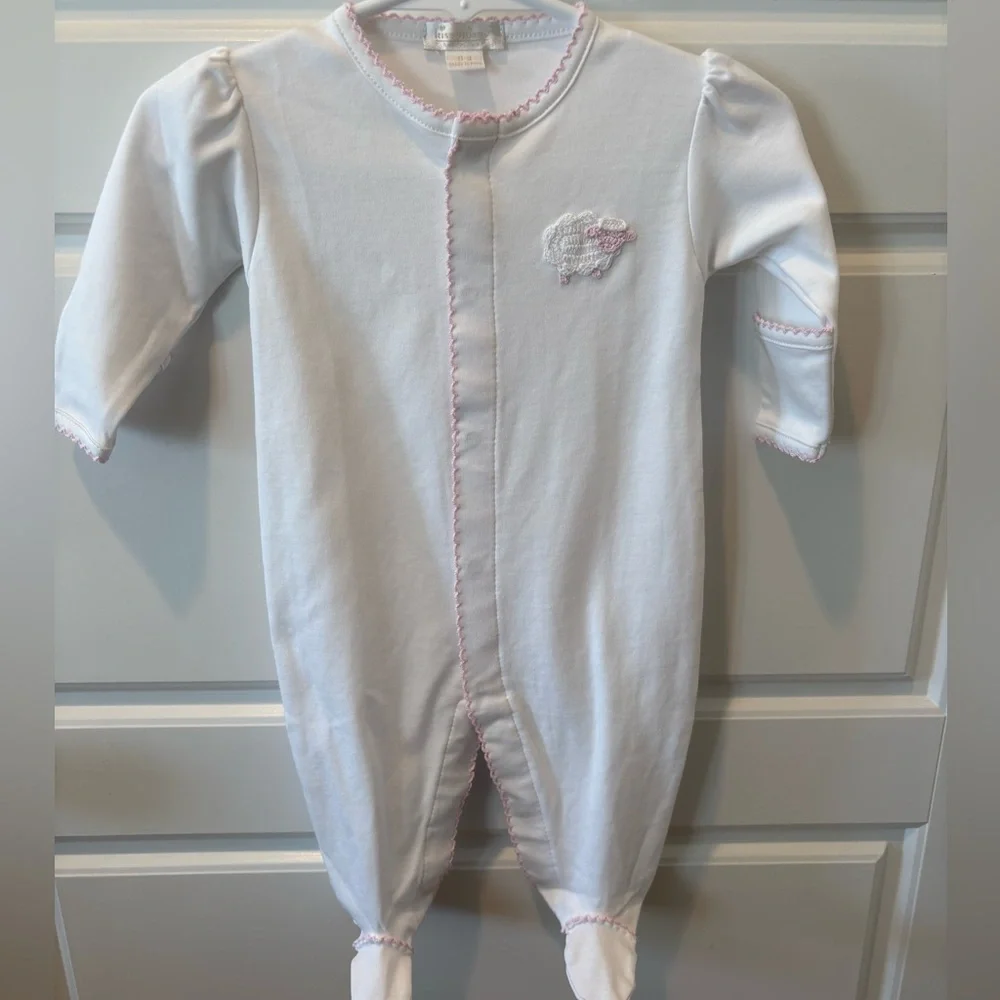 Kissy Kissy Premier White/Pink Footie w/ Hand Crochet Sheep Size 0-3 M